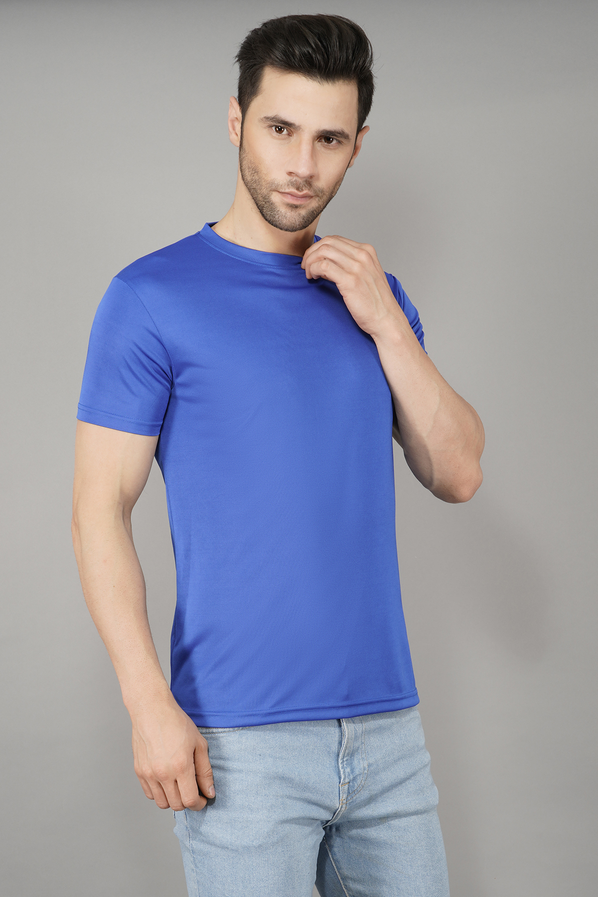 Pudukudi Men's Half Sleeve Imperial Blue Sports Active Wear T-shirt