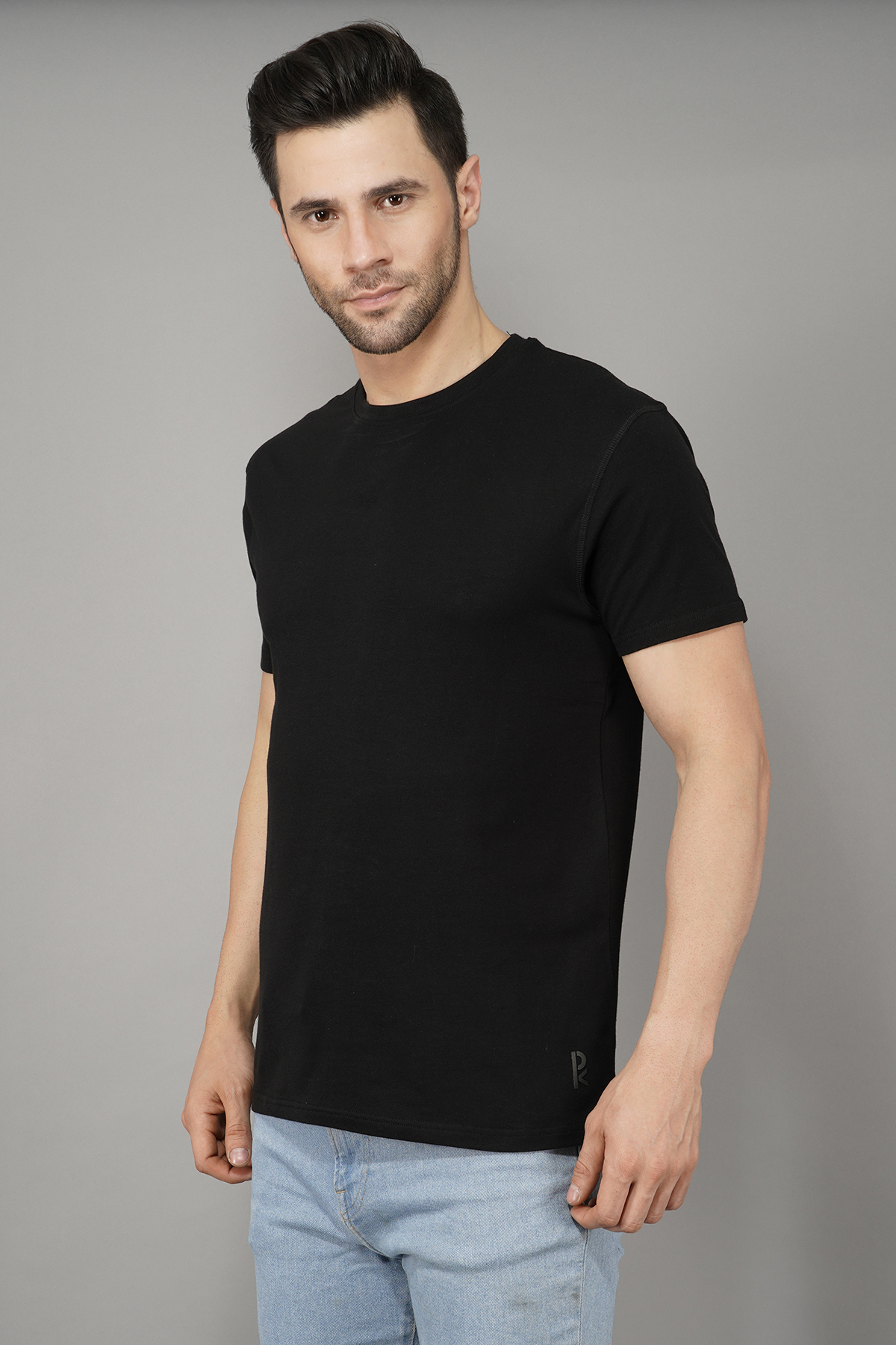 Pudukudi Supima Cotton Half Sleeve Pure Black T-shirt